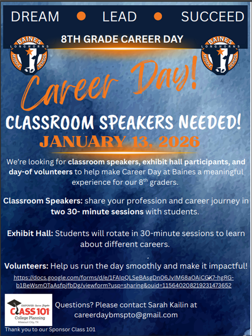 8th Grade Career Day Speakers Needed